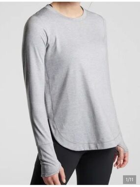 Athleta Uptempo Long-Sleeve Top — Heather Light Gray M Tall